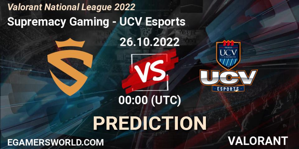Pronóstico Supremacy Gaming - UCV Esports. 26.10.2022 at 00:00, VALORANT, Valorant National League 2022