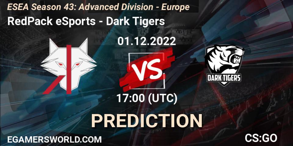 Pronóstico RedPack eSports - Dark Tigers. 01.12.22, CS2 (CS:GO), ESEA Season 43: Advanced Division - Europe