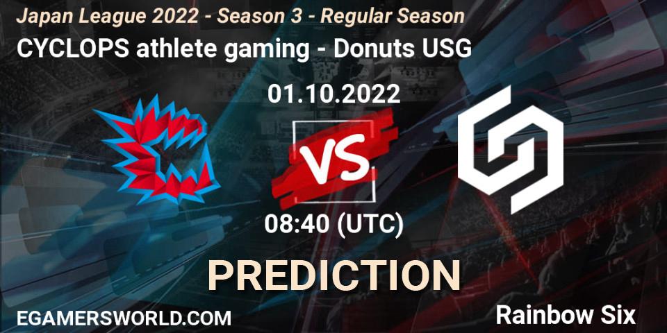 Pronóstico CYCLOPS athlete gaming - Donuts USG. 01.10.2022 at 08:40, Rainbow Six, Japan League 2022 - Season 3 - Regular Season