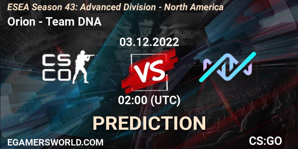 Pronóstico Orion - Team DNA. 03.12.22, CS2 (CS:GO), ESEA Season 43: Advanced Division - North America
