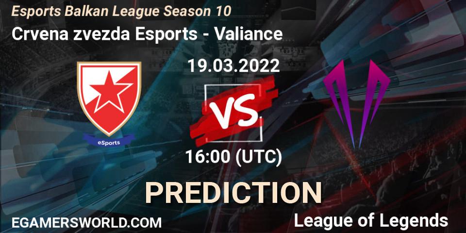 Pronóstico Crvena zvezda Esports - Valiance. 19.03.2022 at 15:45, LoL, Esports Balkan League Season 10
