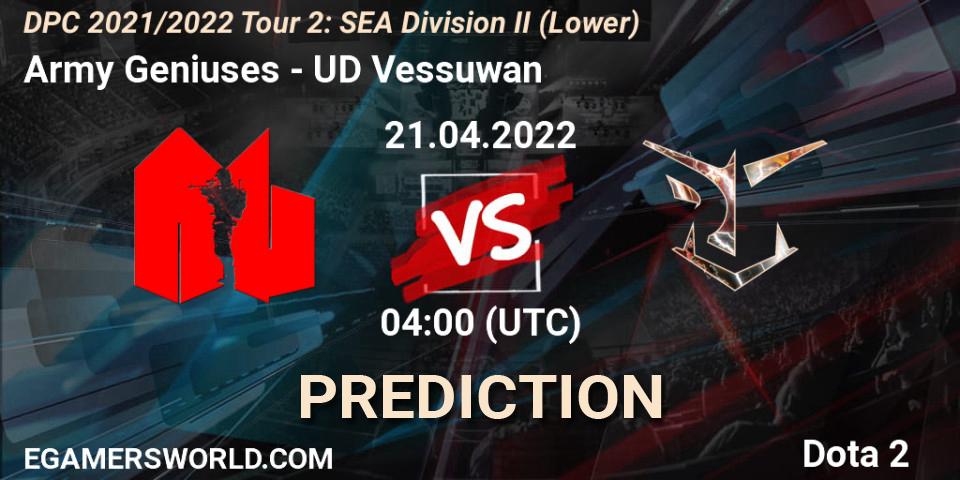 Pronóstico Army Geniuses - UD Vessuwan. 21.04.22, Dota 2, DPC 2021/2022 Tour 2: SEA Division II (Lower)