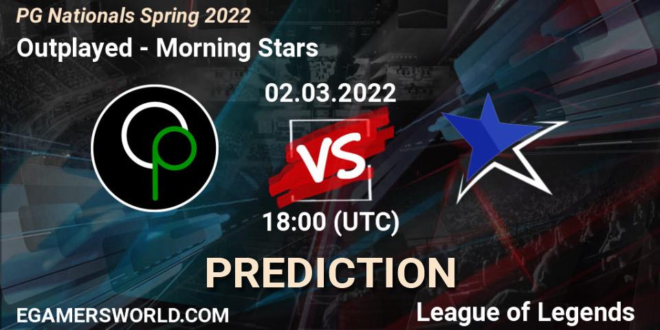 Pronóstico Outplayed - Morning Stars. 02.03.2022 at 18:00, LoL, PG Nationals Spring 2022