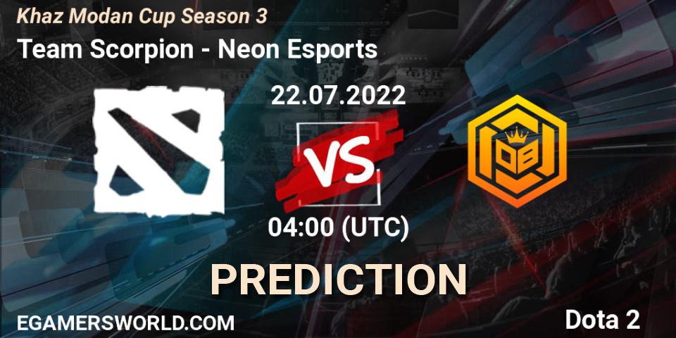 Pronóstico Team Scorpion - Neon Esports. 22.07.2022 at 04:08, Dota 2, Khaz Modan Cup Season 3