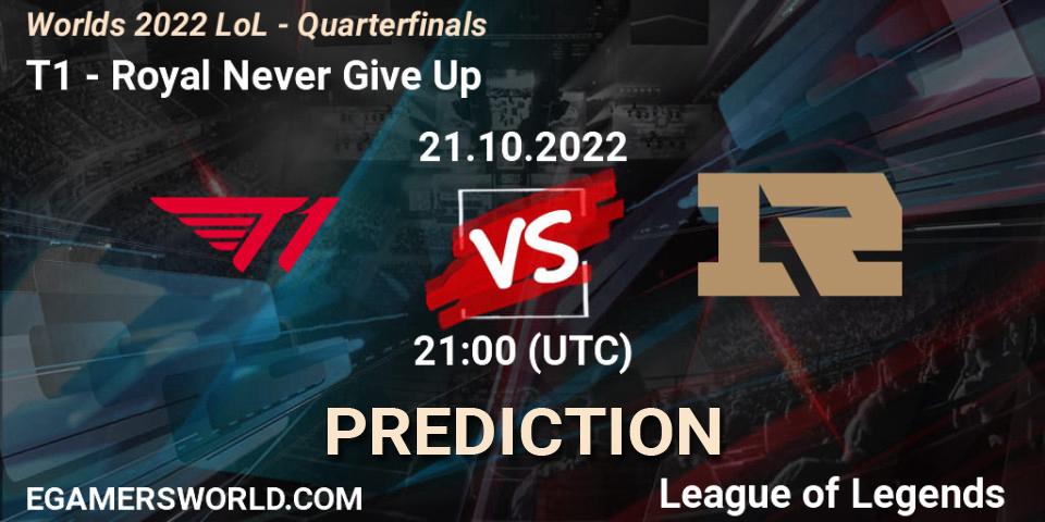 Pronóstico T1 - Royal Never Give Up. 21.10.2022 at 21:00, LoL, Worlds 2022 LoL - Quarterfinals