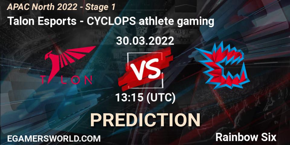 Pronóstico Talon Esports - CYCLOPS athlete gaming. 30.03.2022 at 13:15, Rainbow Six, APAC North 2022 - Stage 1