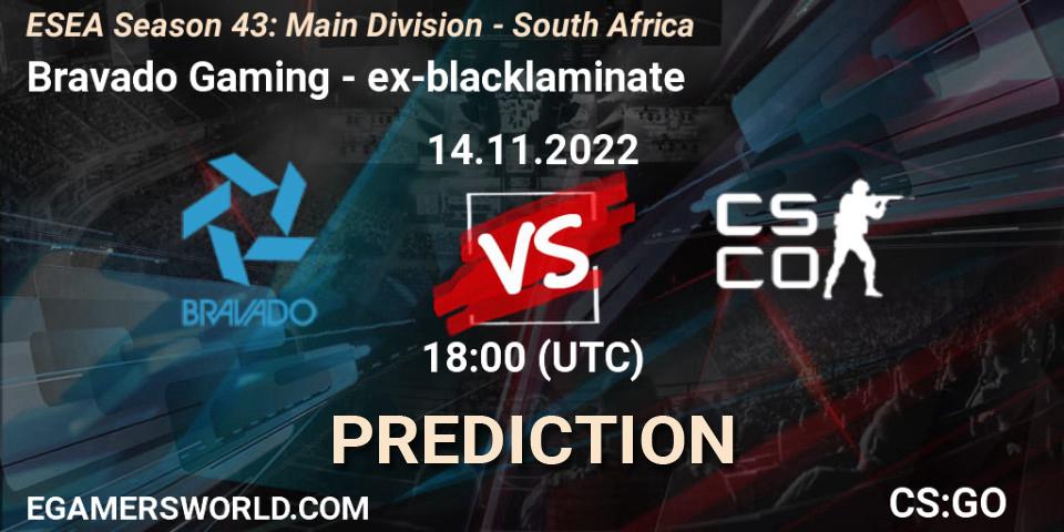 Pronóstico Bravado Gaming - ex-blacklaminate. 15.11.22, CS2 (CS:GO), ESEA Season 43: Main Division - South Africa