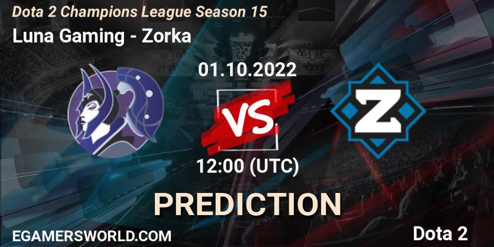 Pronóstico Luna Gaming - Zorka. 01.10.2022 at 10:23, Dota 2, Dota 2 Champions League Season 15