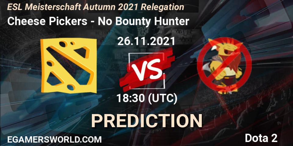 Pronóstico Cheese Pickers - No Bounty Hunter. 26.11.2021 at 18:30, Dota 2, ESL Meisterschaft Autumn 2021 Relegation