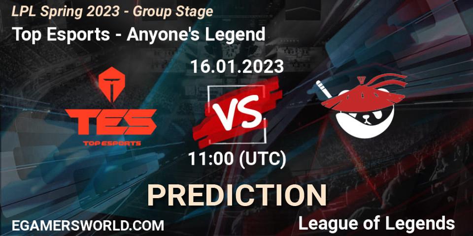 Pronóstico Top Esports - Anyone's Legend. 16.01.23, LoL, LPL Spring 2023 - Group Stage