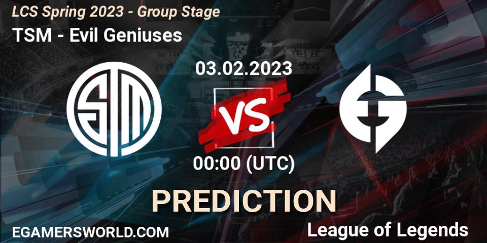 Pronóstico TSM - Evil Geniuses. 03.02.2023 at 02:00, LoL, LCS Spring 2023 - Group Stage