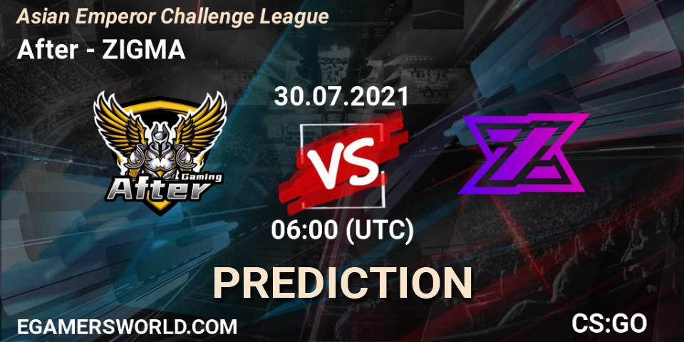 Pronóstico After - ZIGMA. 30.07.2021 at 06:00, Counter-Strike (CS2), Asian Emperor Challenge League
