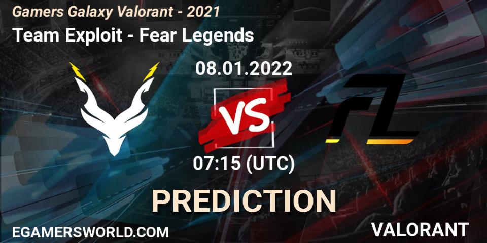 Pronóstico Team Exploit - Fear Legends. 08.01.2022 at 07:15, VALORANT, Gamers Galaxy Valorant - 2021