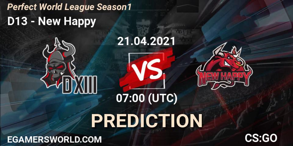 Pronóstico D13 - New Happy. 21.04.2021 at 07:00, Counter-Strike (CS2), Perfect World League Season 1