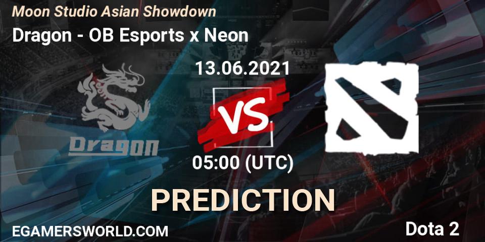 Pronóstico Dragon - OB Esports x Neon. 13.06.2021 at 06:01, Dota 2, Moon Studio Asian Showdown