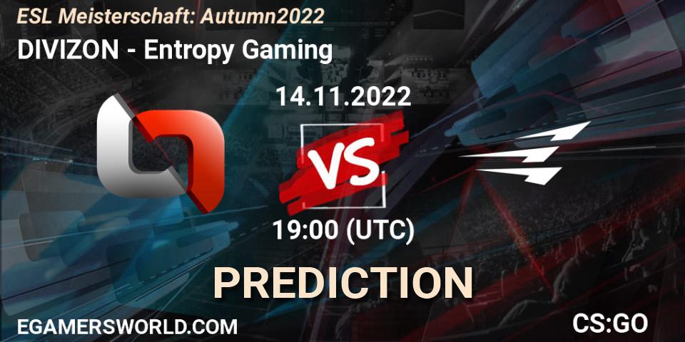 Pronóstico DIVIZON - Entropy Gaming. 17.11.2022 at 19:00, Counter-Strike (CS2), ESL Meisterschaft: Autumn 2022