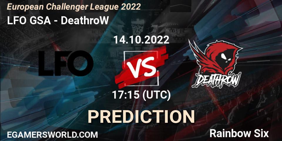 Pronóstico LFO GSA - DeathroW. 14.10.2022 at 17:15, Rainbow Six, European Challenger League 2022