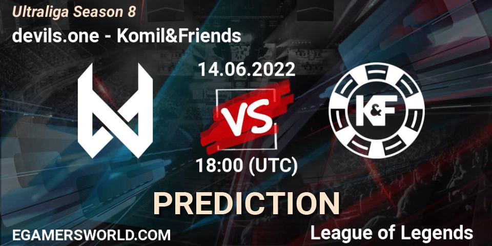 Pronóstico devils.one - Komil&Friends. 14.06.2022 at 18:00, LoL, Ultraliga Season 8