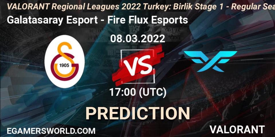 Pronóstico Galatasaray Esport - Fire Flux Esports. 08.03.2022 at 17:45, VALORANT, VALORANT Regional Leagues 2022 Turkey: Birlik Stage 1 - Regular Season