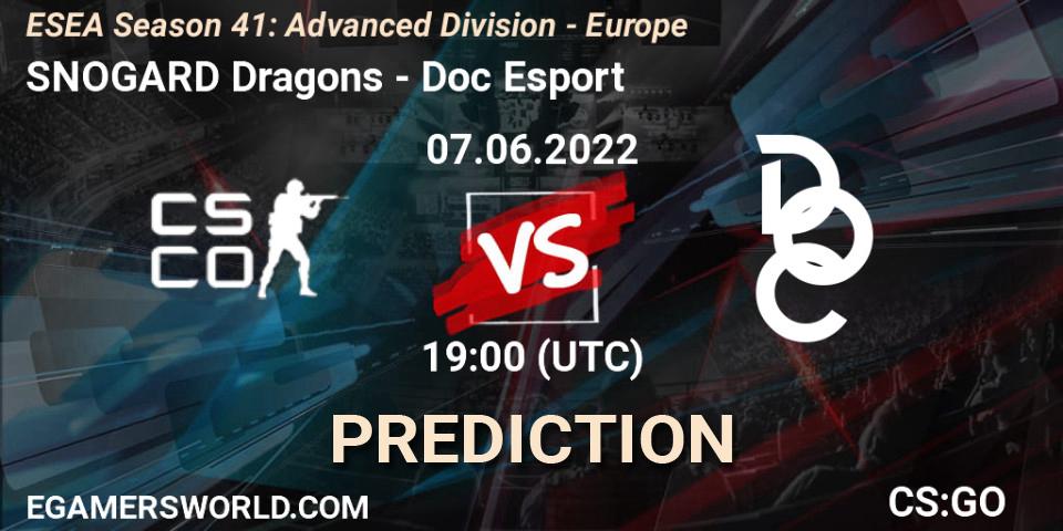 Pronóstico SNOGARD Dragons - Doc Esport. 07.06.2022 at 19:00, Counter-Strike (CS2), ESEA Season 41: Advanced Division - Europe