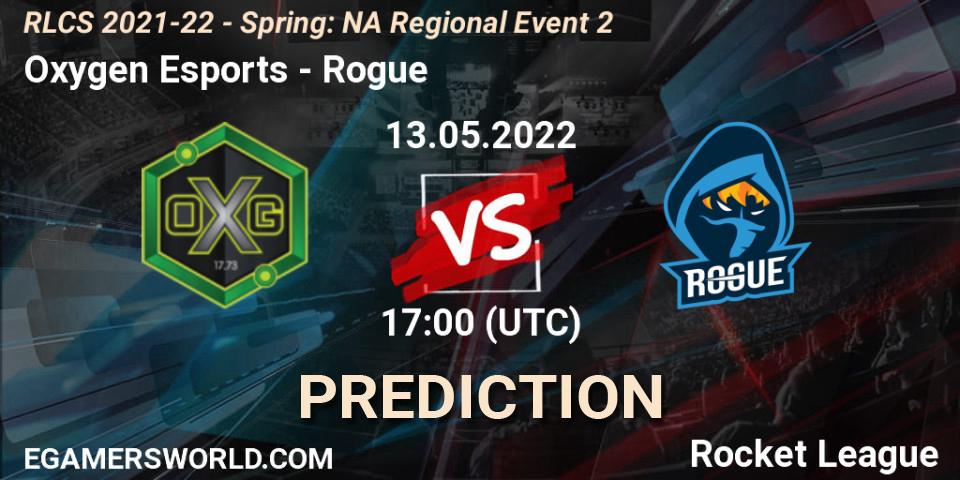 Pronóstico Oxygen Esports - Rogue. 13.05.22, Rocket League, RLCS 2021-22 - Spring: NA Regional Event 2
