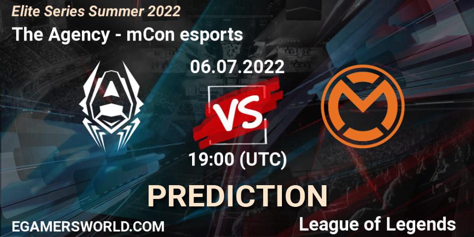 Pronóstico The Agency - mCon esports. 06.07.2022 at 19:00, LoL, Elite Series Summer 2022