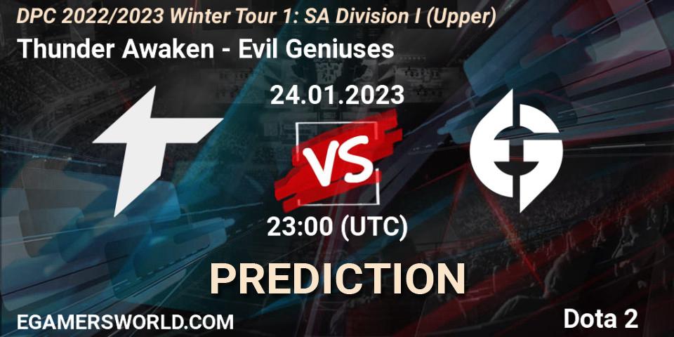 Pronóstico Thunder Awaken - Evil Geniuses. 24.01.2023 at 20:30, Dota 2, DPC 2022/2023 Winter Tour 1: SA Division I (Upper) 