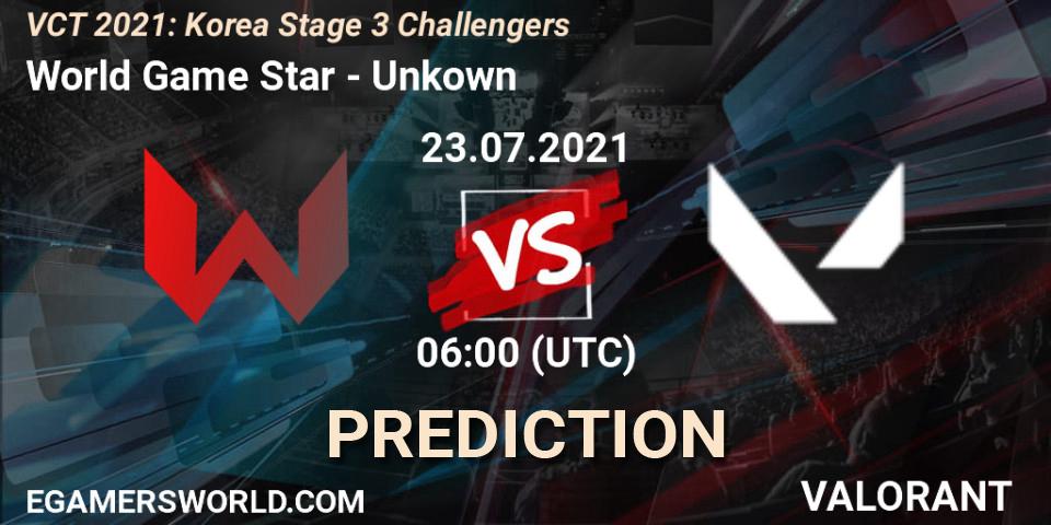 Pronóstico World Game Star - Unkown. 23.07.2021 at 06:00, VALORANT, VCT 2021: Korea Stage 3 Challengers