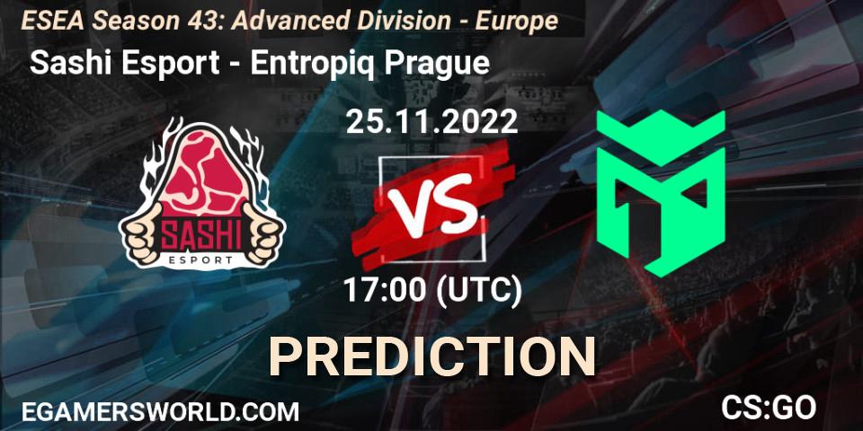 Pronóstico Sashi Esport - Entropiq Prague. 25.11.2022 at 17:00, Counter-Strike (CS2), ESEA Season 43: Advanced Division - Europe