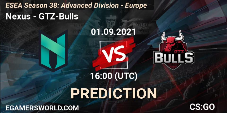 Pronóstico Nexus - GTZ-Bulls. 01.09.2021 at 16:00, Counter-Strike (CS2), ESEA Season 38: Advanced Division - Europe