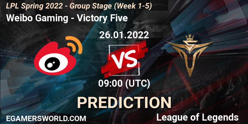 Pronóstico Weibo Gaming - Victory Five. 26.01.2022 at 09:00, LoL, LPL Spring 2022 - Group Stage (Week 1-5)