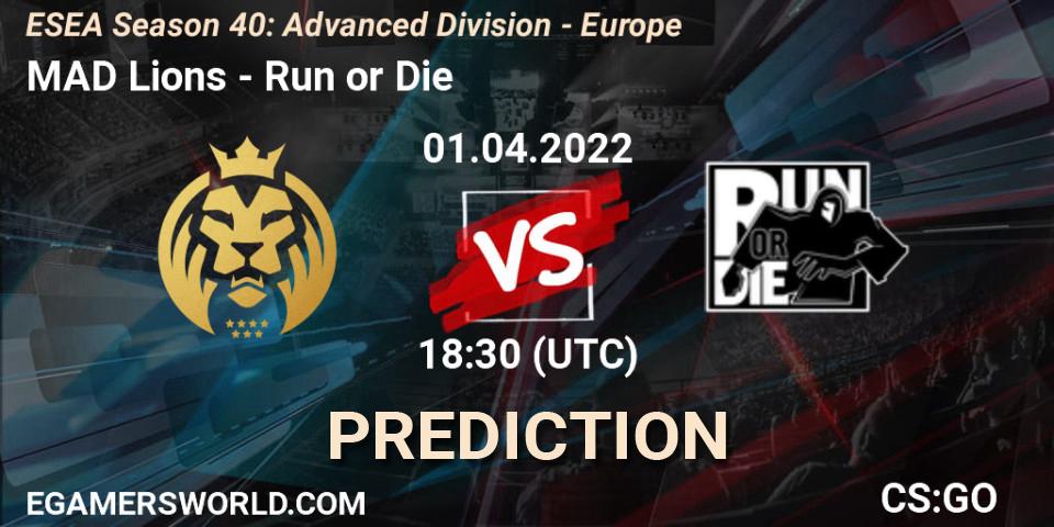 Pronóstico MAD Lions - Run or Die. 01.04.22, CS2 (CS:GO), ESEA Season 40: Advanced Division - Europe