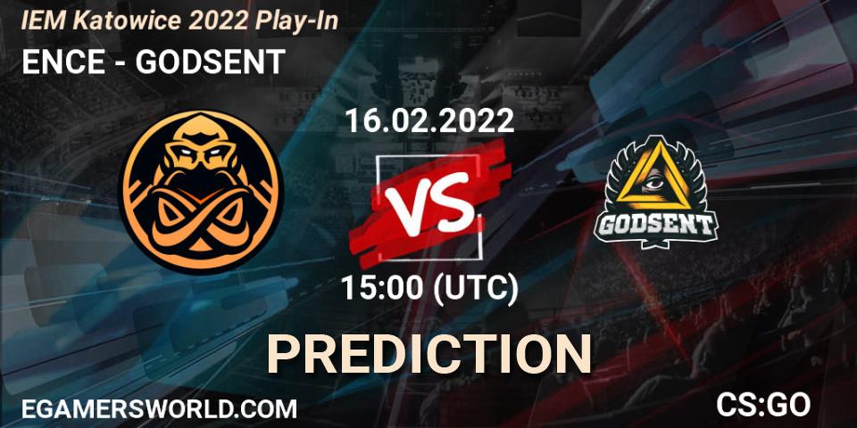 Pronóstico ENCE - GODSENT. 16.02.2022 at 15:00, Counter-Strike (CS2), IEM Katowice 2022 Play-In