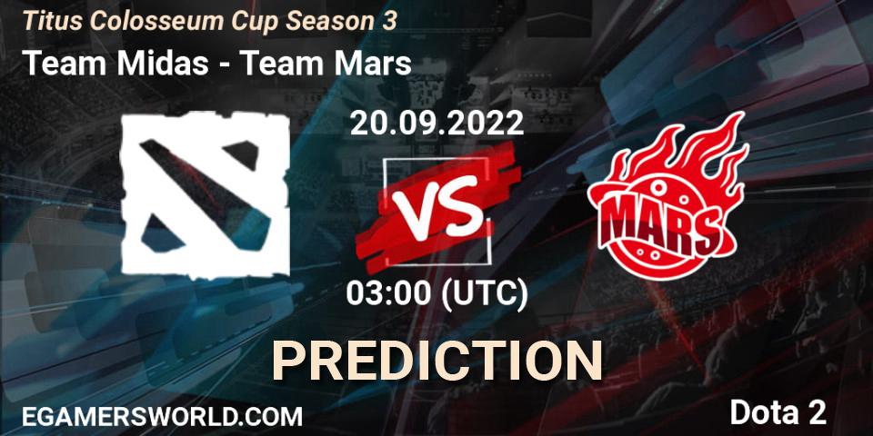 Pronóstico Team Midas - Team Mars. 20.09.2022 at 03:12, Dota 2, Titus Colosseum Cup Season 3