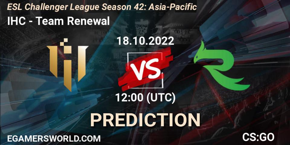 Pronóstico IHC - Team Renewal. 18.10.2022 at 12:00, Counter-Strike (CS2), ESL Challenger League Season 42: Asia-Pacific