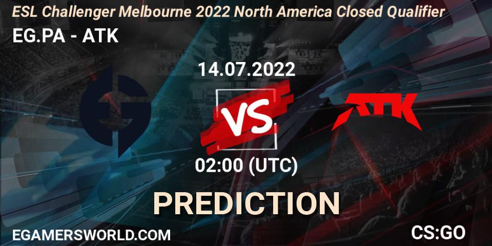 Pronóstico EG.PA - ATK. 14.07.2022 at 02:00, Counter-Strike (CS2), ESL Challenger Melbourne 2022 North America Closed Qualifier