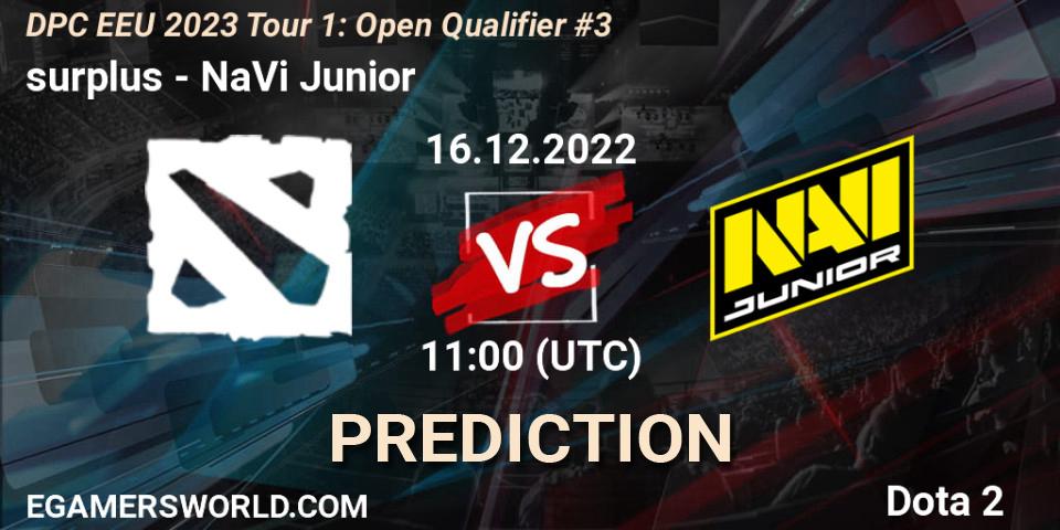 Pronóstico surplus - NaVi Junior. 16.12.2022 at 11:00, Dota 2, DPC EEU 2023 Tour 1: Open Qualifier #3