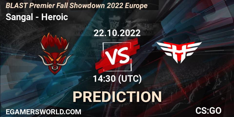 Pronóstico Sangal - Heroic. 22.10.2022 at 14:30, Counter-Strike (CS2), BLAST Premier Fall Showdown 2022 Europe