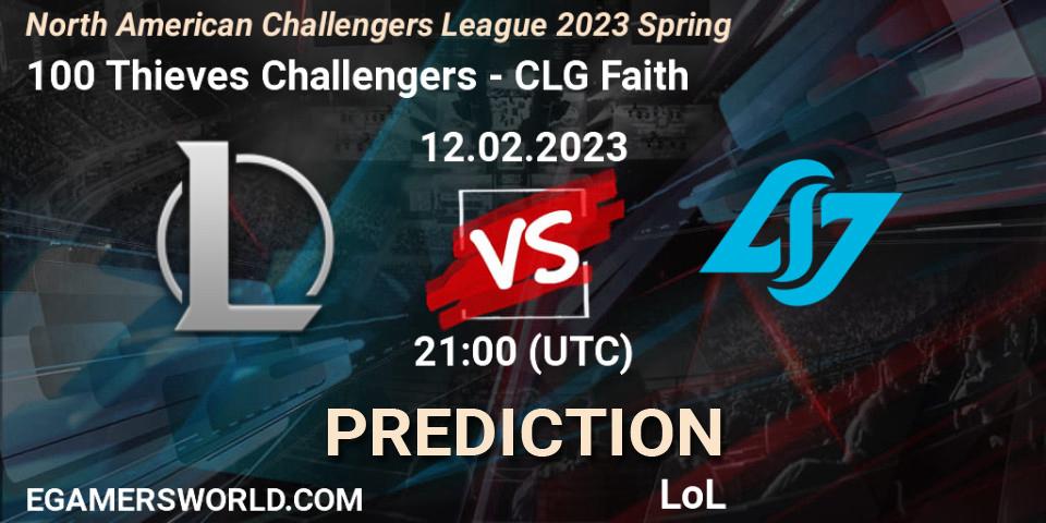 Pronóstico 100 Thieves Challengers - CLG Faith. 12.02.2023 at 21:00, LoL, NACL 2023 Spring - Group Stage