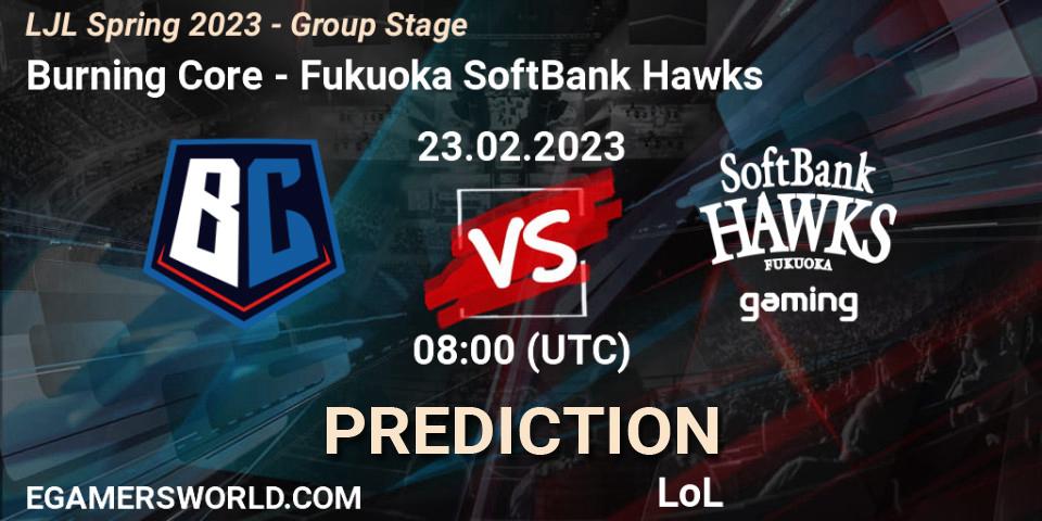 Pronóstico Burning Core - Fukuoka SoftBank Hawks. 23.02.2023 at 08:00, LoL, LJL Spring 2023 - Group Stage