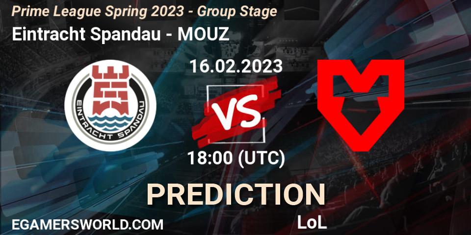 Pronóstico Eintracht Spandau - MOUZ. 16.02.2023 at 19:00, LoL, Prime League Spring 2023 - Group Stage