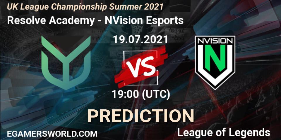 Pronóstico Resolve Academy - NVision Esports. 19.07.2021 at 19:00, LoL, UK League Championship Summer 2021