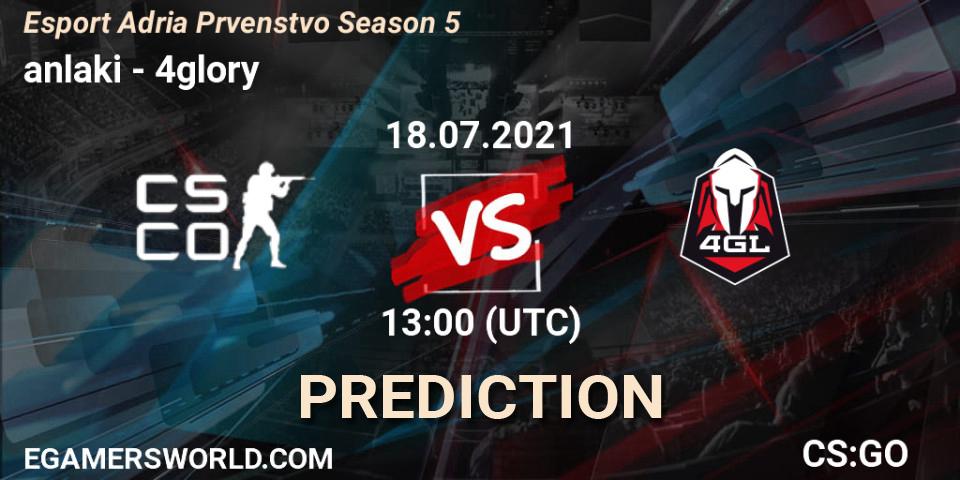 Pronóstico anlaki - 4glory. 18.07.2021 at 13:10, Counter-Strike (CS2), Esport Adria Prvenstvo Season 5
