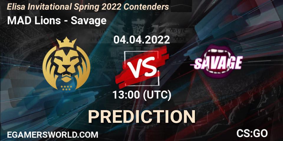 Pronóstico MAD Lions - Savage. 04.04.2022 at 13:00, Counter-Strike (CS2), Elisa Invitational Spring 2022 Contenders