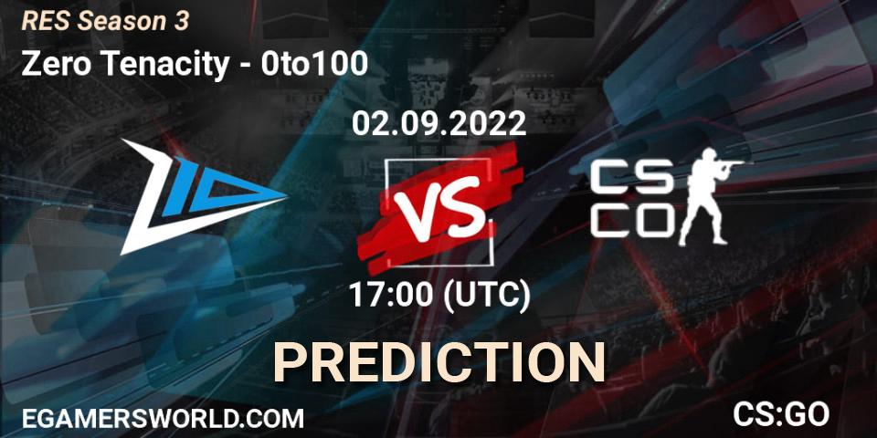 Pronóstico Zero Tenacity - 0to100. 02.09.2022 at 17:00, Counter-Strike (CS2), RES Season 3