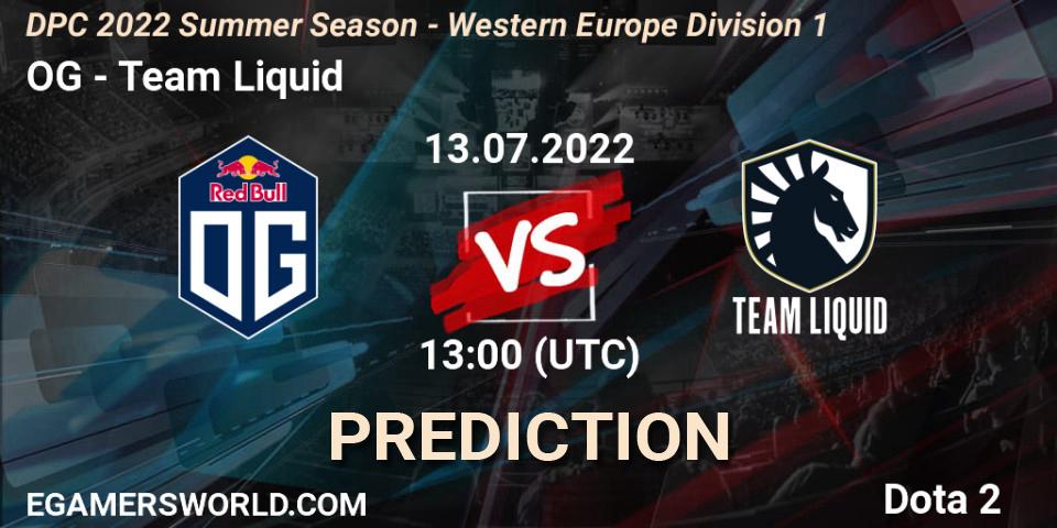 Pronóstico OG - Team Liquid. 13.07.2022 at 12:55, Dota 2, DPC WEU 2021/2022 Tour 3: Division I