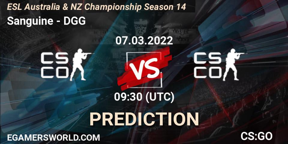 Pronóstico Sanguine - DGG Esports. 07.03.2022 at 10:05, Counter-Strike (CS2), ESL ANZ Champs Season 14