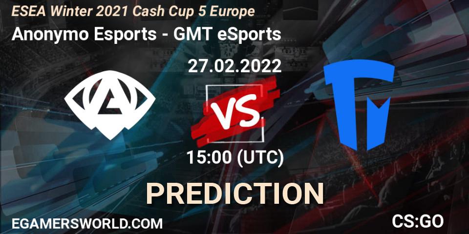 Pronóstico Anonymo Esports - GMT eSports. 27.02.2022 at 15:00, Counter-Strike (CS2), ESEA Winter 2021 Cash Cup 5 Europe
