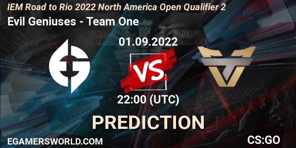 Pronóstico Evil Geniuses - Team One. 01.09.2022 at 22:00, Counter-Strike (CS2), IEM Road to Rio 2022 North America Open Qualifier 2