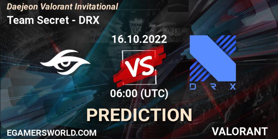 Pronóstico Team Secret - DRX. 16.10.2022 at 06:00, VALORANT, Daejeon Valorant Invitational